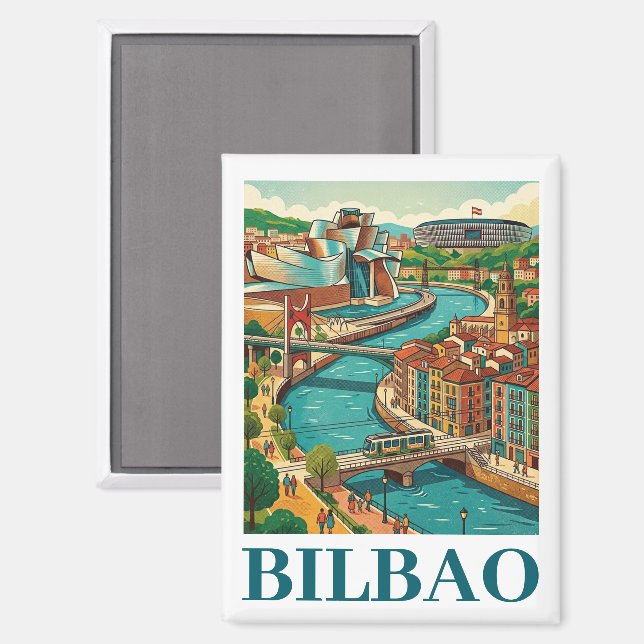 Bilbao Spain Travel - Colorful Architecture Magnet (Vorderseite/Rückseite)