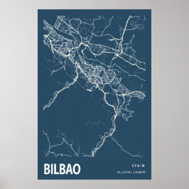 Bilbao Spanien City Map Line Art Blue Print Poster