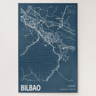Bilbao Spanien City Map Line Art Blue Print Puzzle