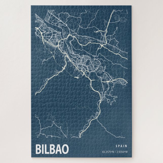 Bilbao Spanien City Map Line Art Blue Print Puzzle (Vertikal)