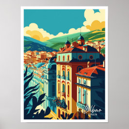 Bilbao Spanien Reisen Vintage Illustration Poster