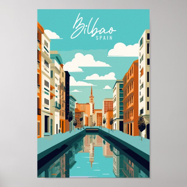Bilbao Spanien Vintage-Reise-Illustration Poster (Vorne)