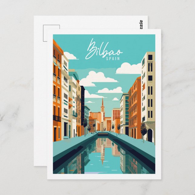 Bilbao Spanien Vintage-Reise-Illustration Postkarte (Vorne/Hinten)