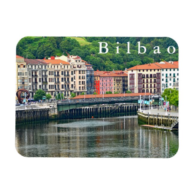 Bilbao. Stadtbild mit Fluss. Magnet (Horizontal)