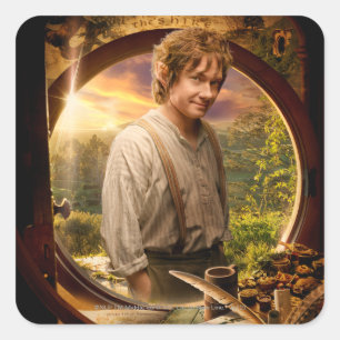 BILBO BAGGINS™ in Shire Collage Quadratischer Aufkleber