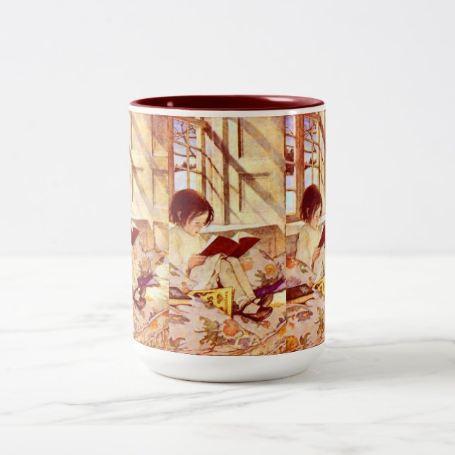 Bild-Bücher in der Winter-Tasse Zweifarbige Tasse (Mittel)