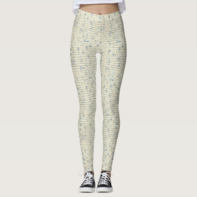 Bild der Creme und Blau strickt Strumpfband-Stich Leggings (Vorderseite)