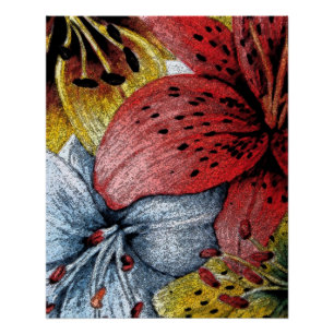 Bild der gelben und blauen Lilien Moderne Kunst Poster