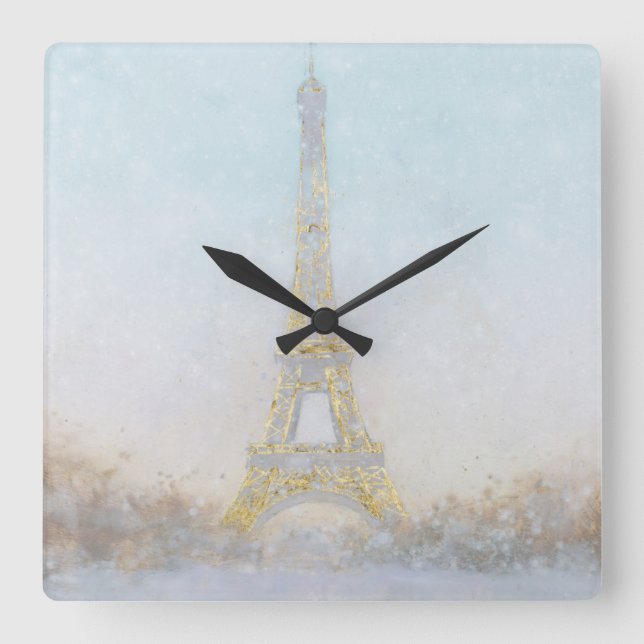Bild des Aquarell-| von Eiffel Towe Quadratische Wanduhr (Vorderseite)