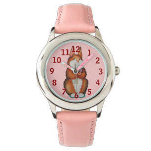 Bild des lächelnden niedlichen braunen armbanduhr