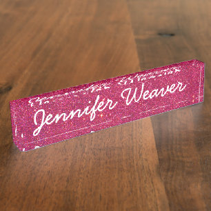 Bild des Trendy rosa Glitzer Namensplakette