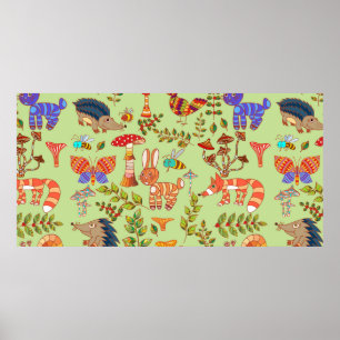 Bild des Waldlebens. Flora und Fauna. Vinta Poster