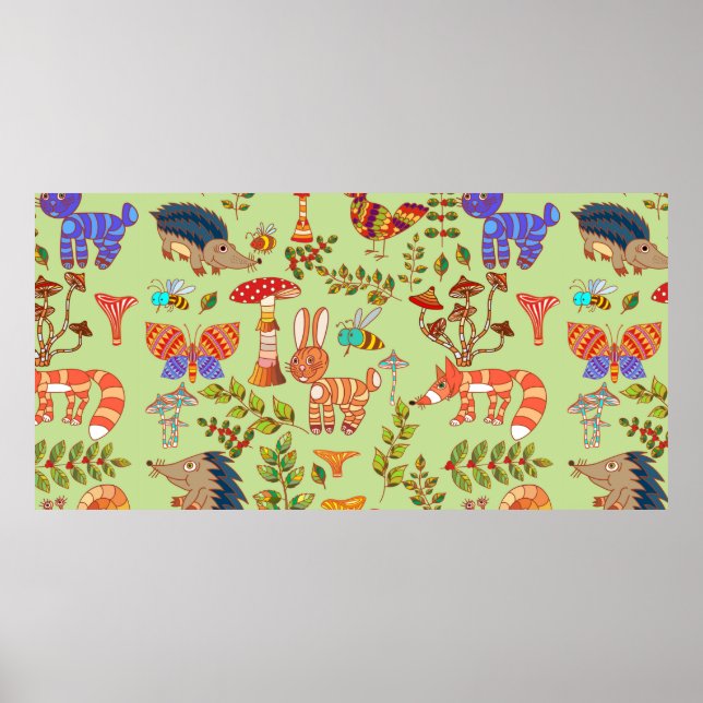 Bild des Waldlebens. Flora und Fauna. Vinta Poster (Vorne)