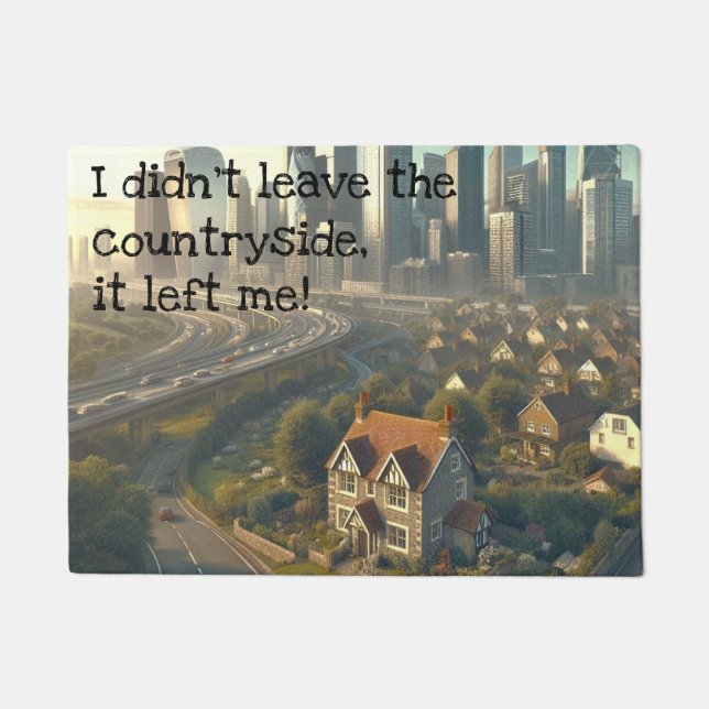 Bild einer niedlichen Hütte mit einer Stadt in der Fußmatte (Vorderseite)