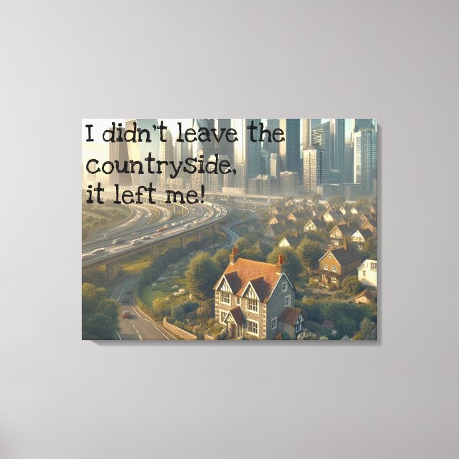 Bild einer niedlichen Hütte mit einer Stadt in der Leinwanddruck (Vorderseite)