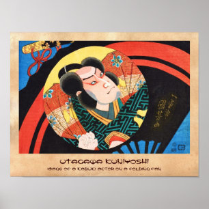 Bild eines Kabuki-Schauspielers auf einem Faltfäch Poster