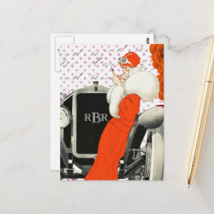 Bild eines Vintage Parisian Modells und Autos aus  Postkarte