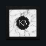 Bild mit dem Monogramm aus weißem und grauem Marmo Schmuckschachtel<br><div class="desc">Elegantes Bild von weißem und grauem Marmorbild mit schwarzem Kreis und anpassbarem Monogramm.</div>