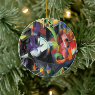 Bild mit Rindern von Franz Marc, Vintage Art Keramik Ornament