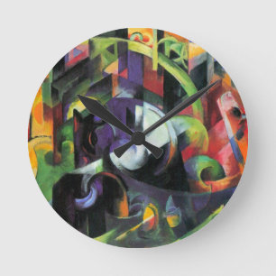Bild mit Rindern von Franz Marc, Vintage Art Runde Wanduhr