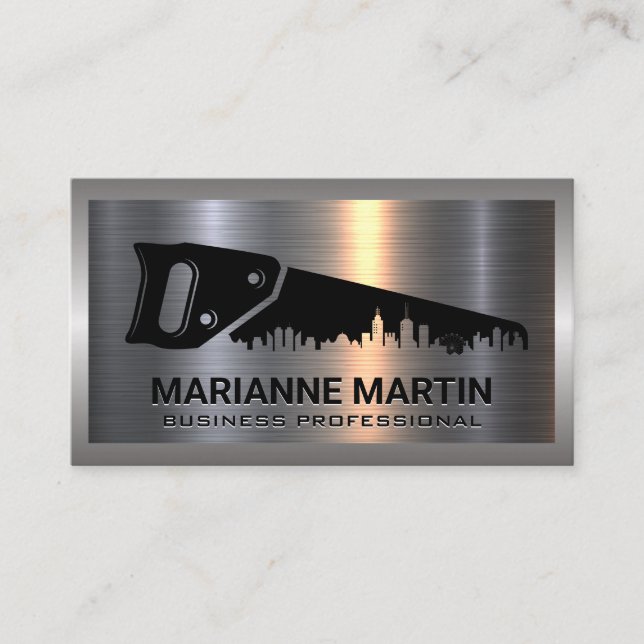 Bild und Stadt-Logo | Bau | Metallisch Visitenkarte (Vorderseite)