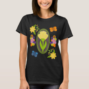 Bild von Gelbtulpen mit Blume und Schmetterlingen T-Shirt