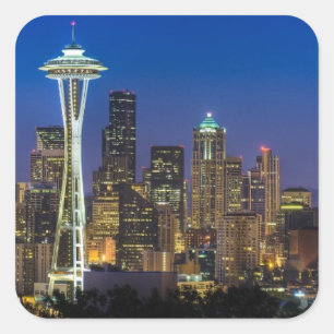 Bild von Seattle-Skylinen in Morgenstunden Quadratischer Aufkleber