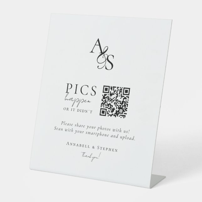 Bilder passieren! Foto, QR-Code, Hochzeit Sockelschild (Vorderseite)
