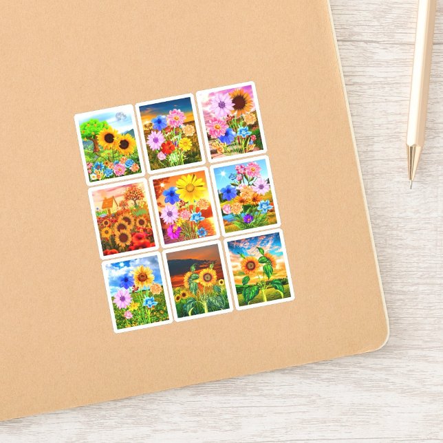 Bilder von Blume - Kawaii Spring Stickers Aufkleber (sunflower and wildflower planner stickers, cute teacher appreciation gift stickers)