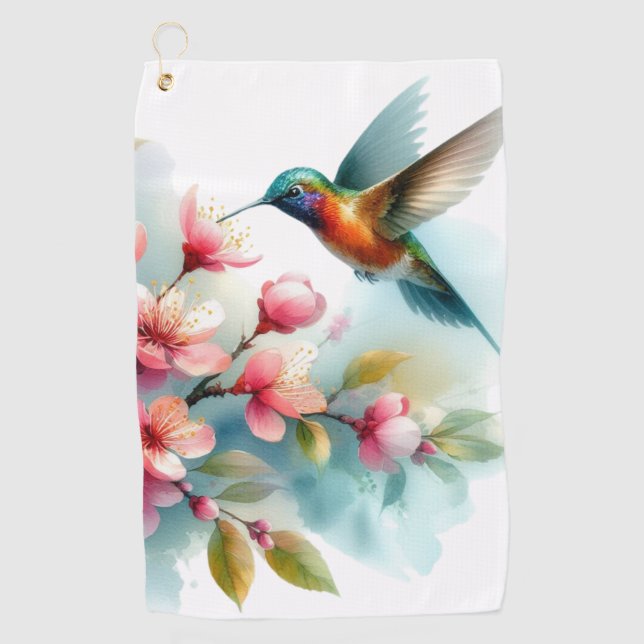 Bilder von Floral/Frühjahr-Kolibris Golfhandtuch (Vorderseite)
