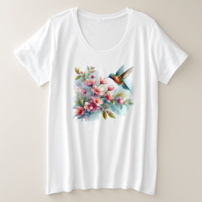 Bilder von Floral/Frühjahr-Kolibris Große Größe T-Shirt (Design vorne)