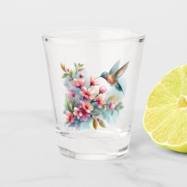 Bilder von Floral/Frühjahr-Kolibris Schnapsglas (Vorderseite)