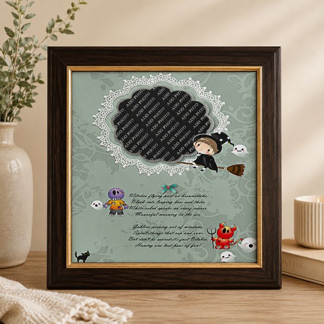 Bilderrahmen mit Hexe, Monstern, Geist, Katze Fliese (Photo Frame with Witch, Monsters, Ghost, Cat Tile)
