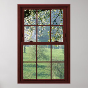 Bildfenster von Kirschblüten Illusion 3 Poster