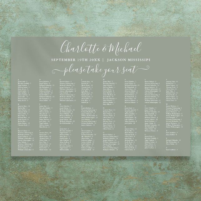 Bildgrün 300 Namen Hochzeitskarte Poster (Sage Green 300 Names Wedding Seating Chart)