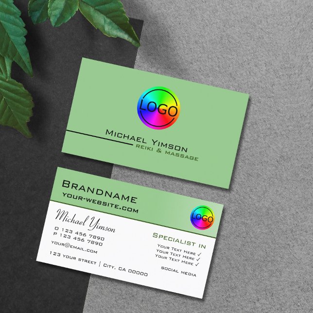 Bildgrün und weiß Einfach mit Beruflichen Logos Visitenkarte (Von Creator hochgeladen)