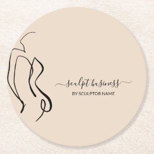 Bildhauerei in Beige Runder Pappuntersetzer
