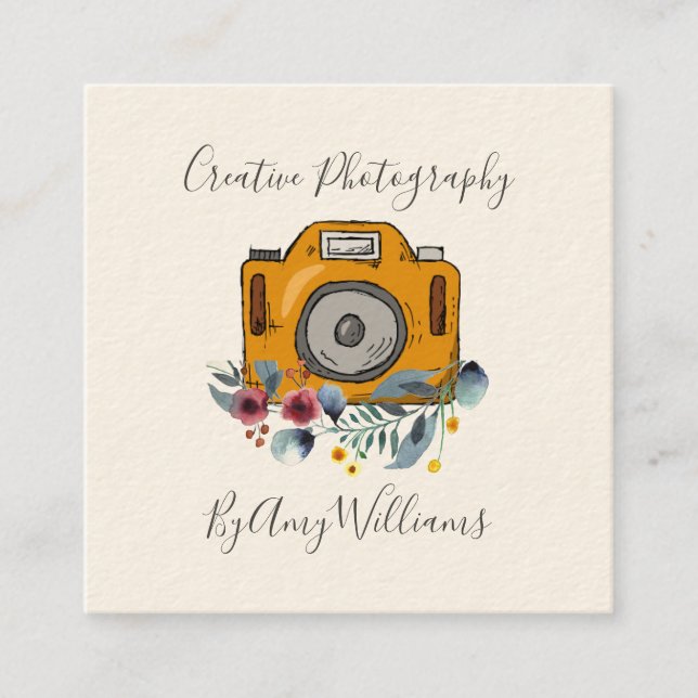Bildkamera-Fotografie-Squar mit Vintager Hand Quadratische Visitenkarte (Vorderseite)