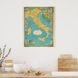 Bildkarte von Italien mit Vatikanstadt 1944  Poster