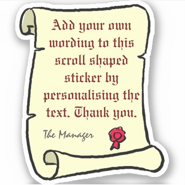 Bildlauf Pergament mit Text im alten Stil. Aufkleber (Vorderseite)