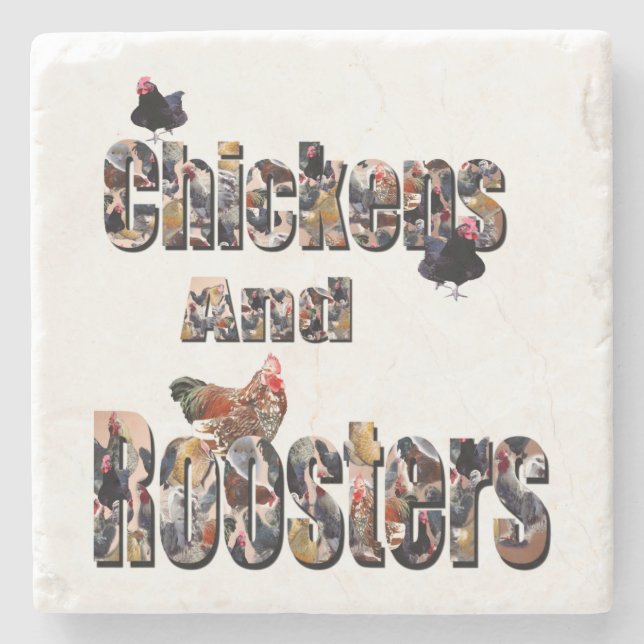 Bildlogo für Hühner und Roosters, Steinuntersetzer (Vorderseite)