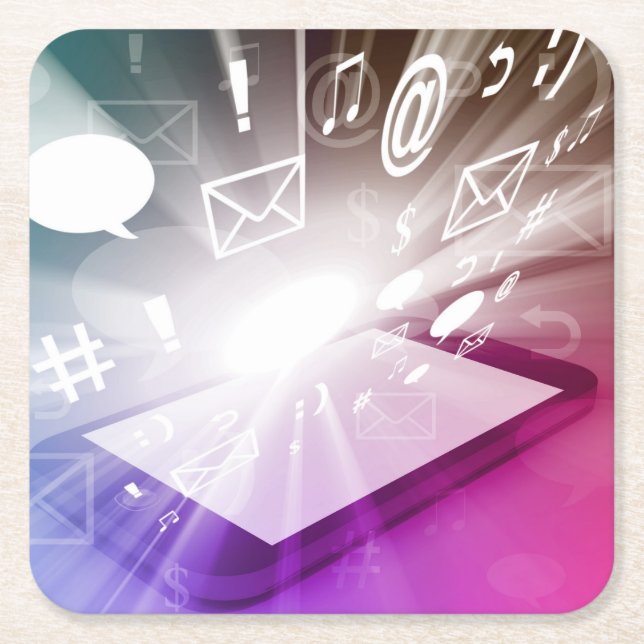 Bildschirm-intelligentes Telefon, das Apps und Rechteckiger Pappuntersetzer (Vorderseite)