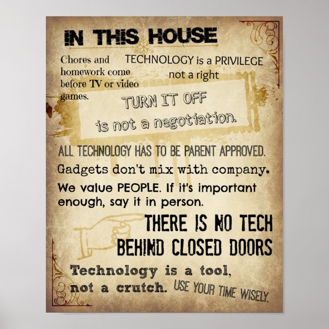 Bildschirmregeln für die Zuhause Poster (Vorne)