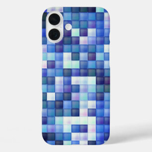 Bildspielpixel blaues Quadrat Muster iPhone 16 Plus Hülle