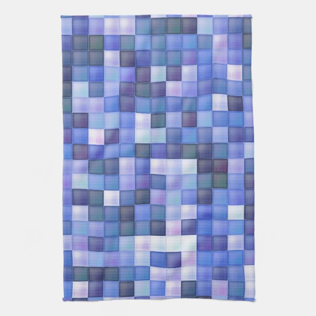 Bildspielpixel blaues Quadrat Muster Geschirrtuch (Vertikal)