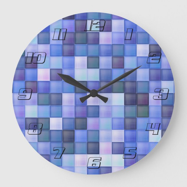 Bildspielpixel blaues Quadrat Muster Große Wanduhr (Vorderseite)