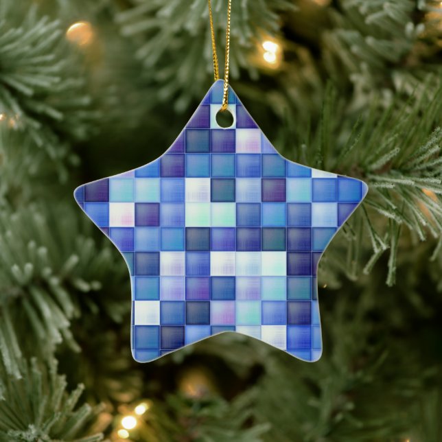 Bildspielpixel blaues Quadrat Muster Keramik Ornament (Baum)