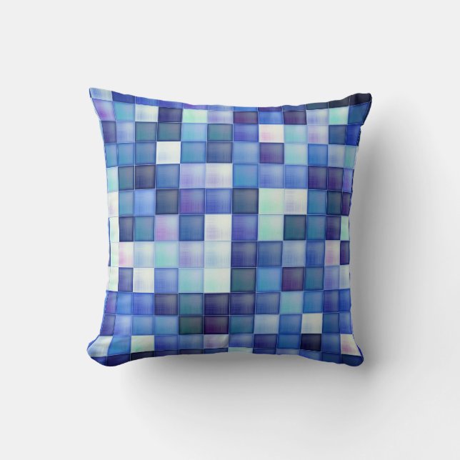 Bildspielpixel blaues Quadrat Muster Kissen (Vorderseite)