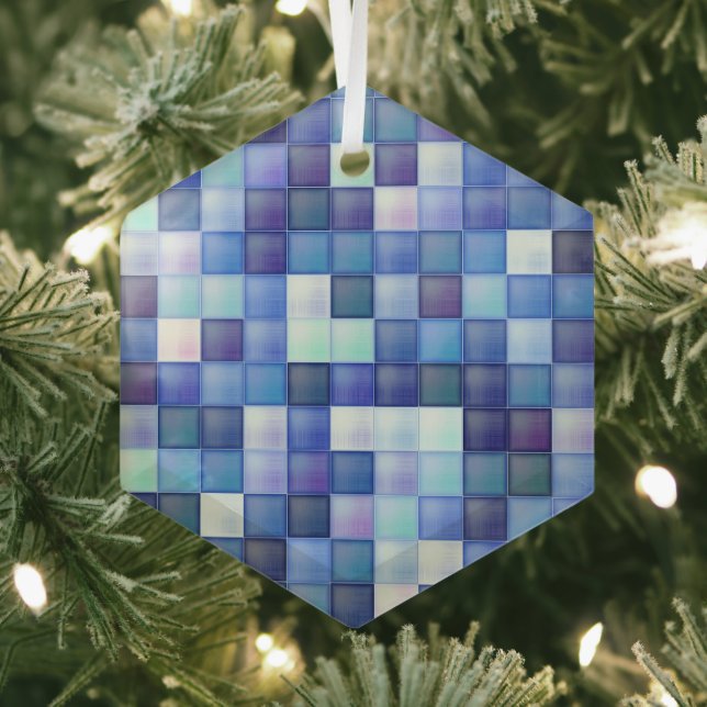 Bildspielpixel blaues Quadrat Muster Ornament Aus Glas (Insitu)