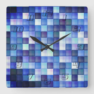 Bildspielpixel blaues Quadrat Muster Quadratische Wanduhr